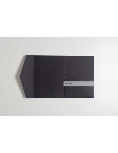 Black matte Finest rectangular Wedding Pocketfold invite